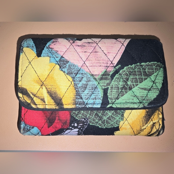 Vera Bradley Quilted Floral Wallet - Black, Yellow, Red, Green - Picture 2 of 15